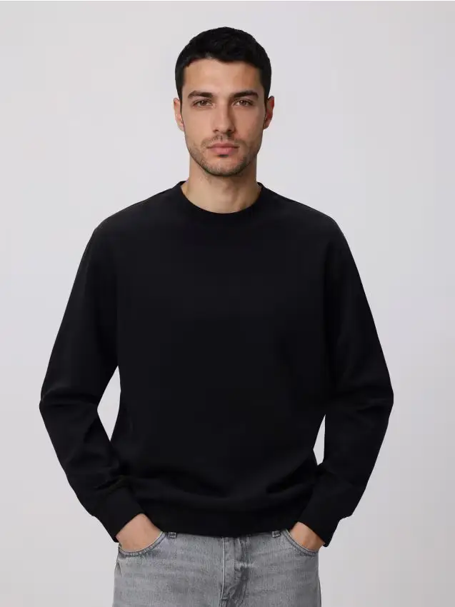 Felpa regular in cotone - nero