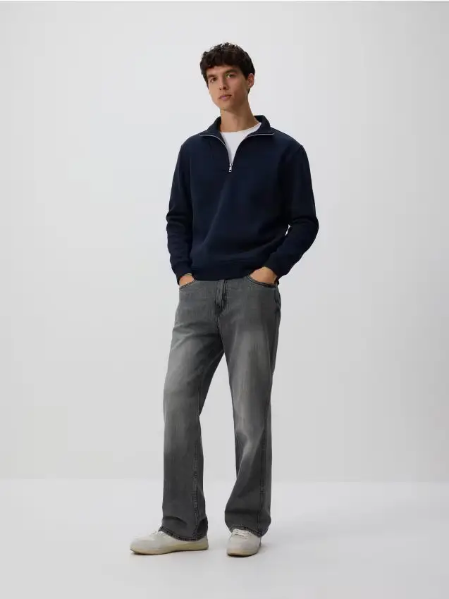 Felpa tinta unita con collo alto - blu scuro