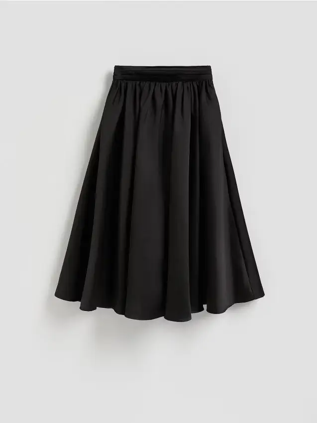 Flared midi skirt with box pleats - nero