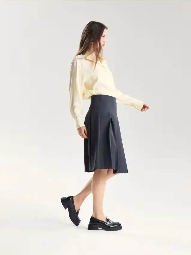 Flared midi skirt with box pleats - verde acciaio