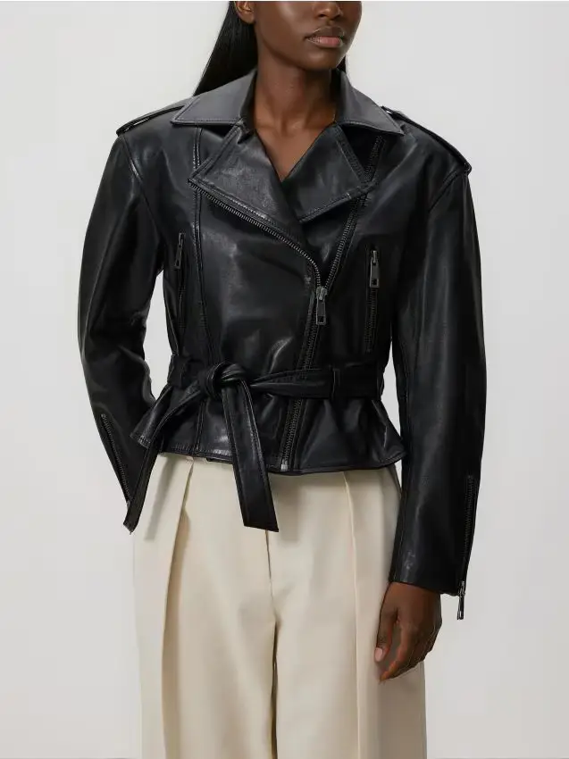 Giacca biker in pelle - nero