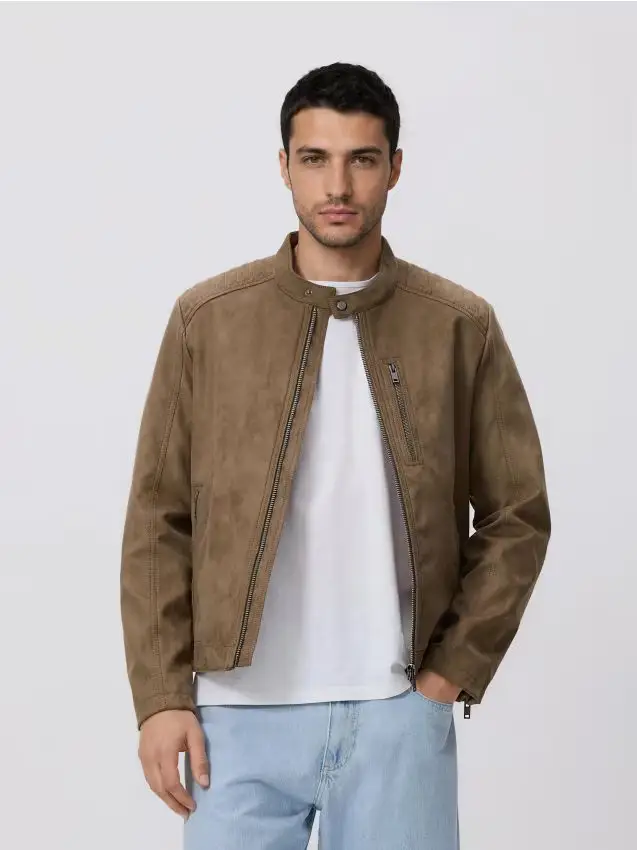 Giacca biker in simil camoscio - verde polveroso