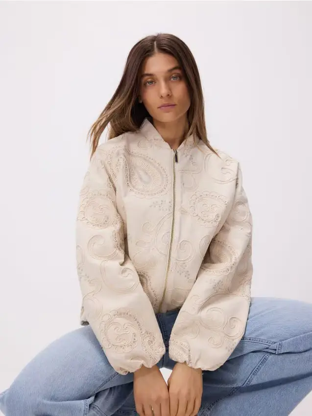 Giacca bomber con dettaglio ricamato - beige