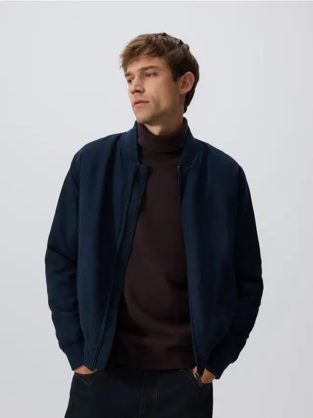 Giacca bomber in finto camoscio - blu scuro