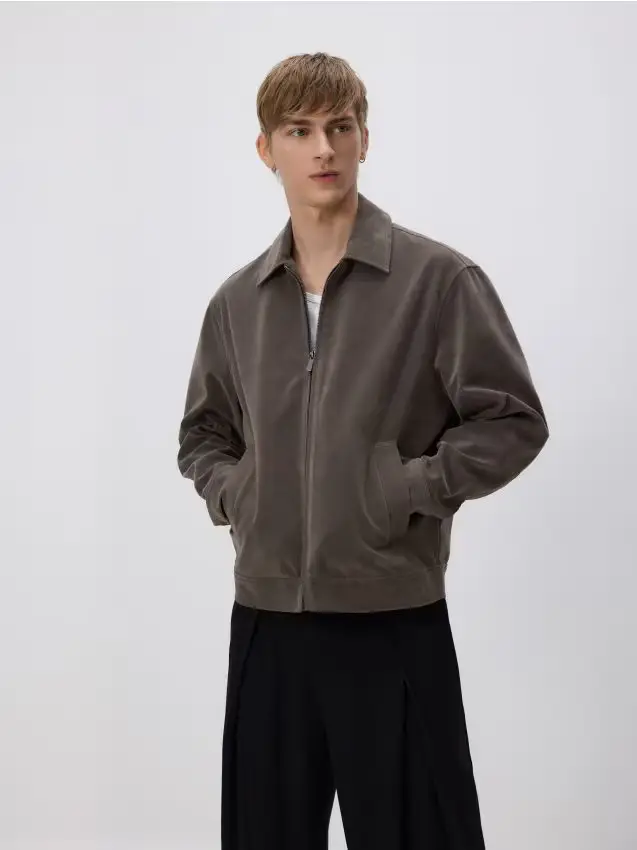 Giacca bomber in finto camoscio - grigio scuro
