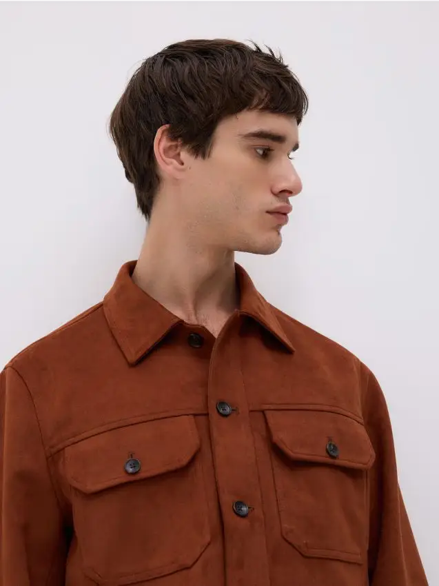 Giacca camicia in finta pelle scamosciata - maroon