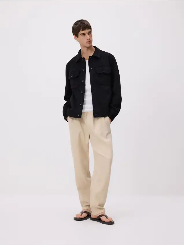 Giacca camicia in finta pelle scamosciata - nero