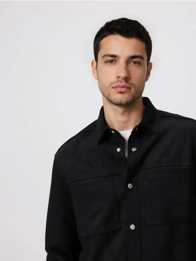 Giacca camicia in finta pelle scamosciata - nero