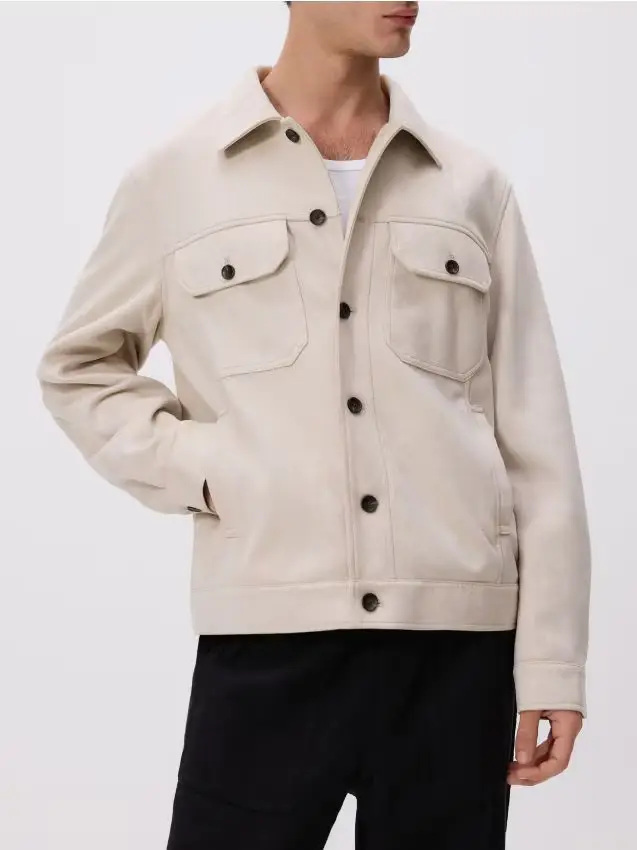 Giacca camicia in finta pelle scamosciata - panna