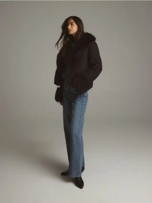 Giacca con eco pelliccia - nero