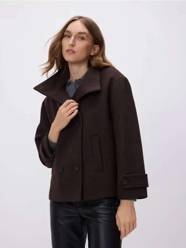 Giacca corta in misto lana - marrone scuro