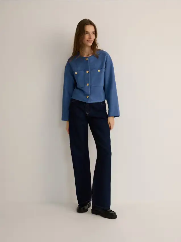 Giacca corta scamosciata - blu