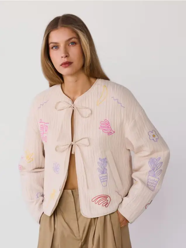 Giacca di cotone con ricamo - multicolore