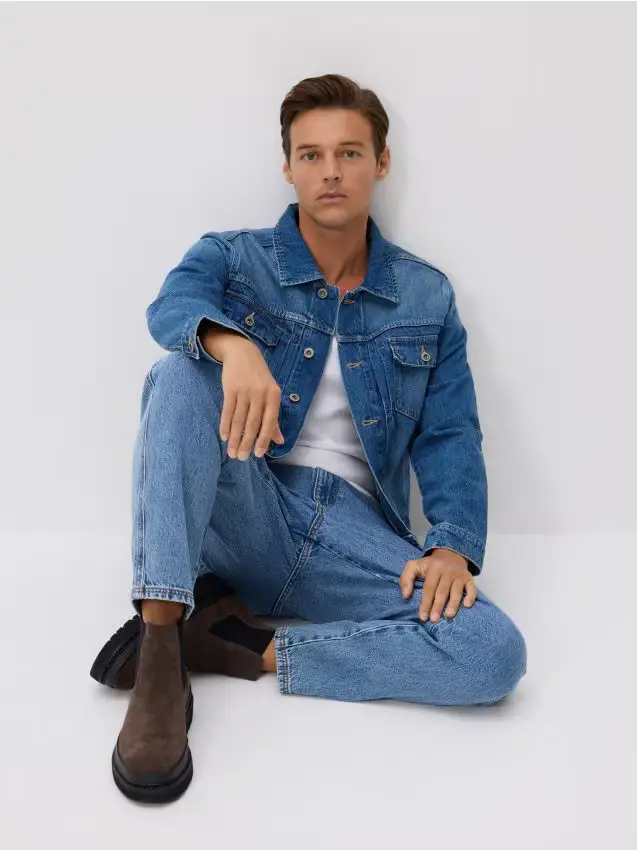 Giacca di jeans effetto scolorito - blu scuro