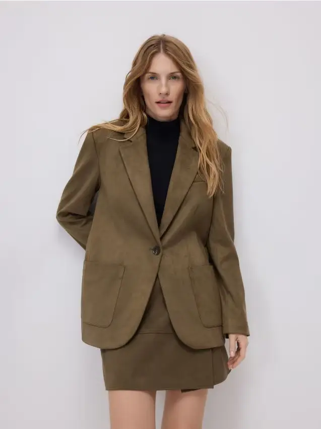 Giacca effetto scamosciato - verde polveroso