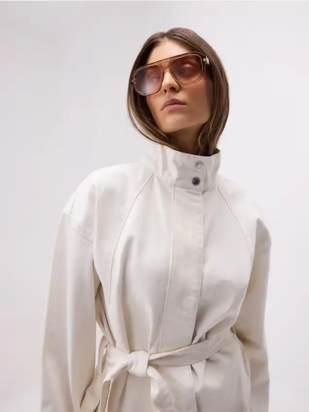 Giacca in cotone con cintura - panna