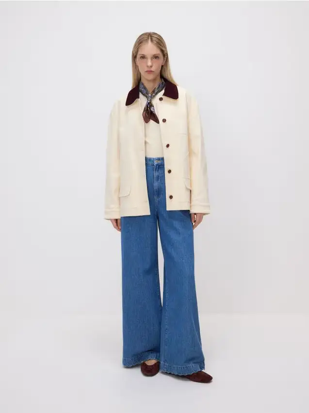 Giacca in cotone con colletto - panna