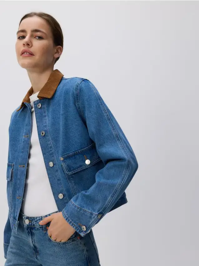Giacca in denim con colletto contrastante - blu