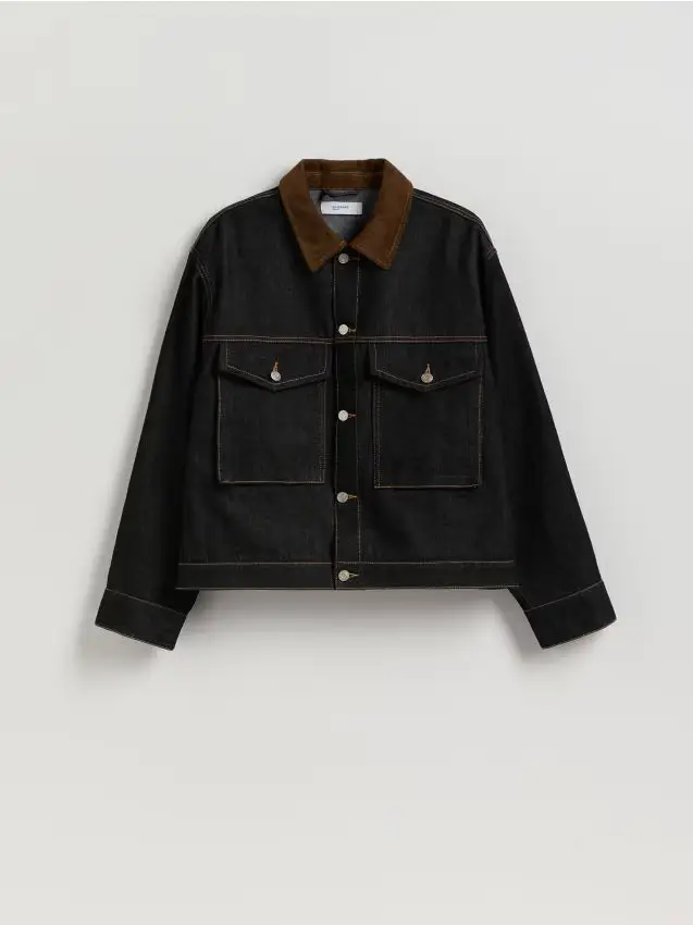 Giacca in denim con colletto contrastante - blu scuro