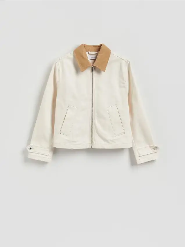 Giacca in denim con colletto contrastante - panna