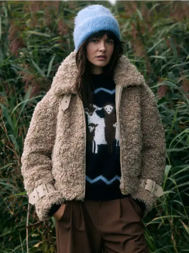 Giacca in ecopelle tipo agnello - grano