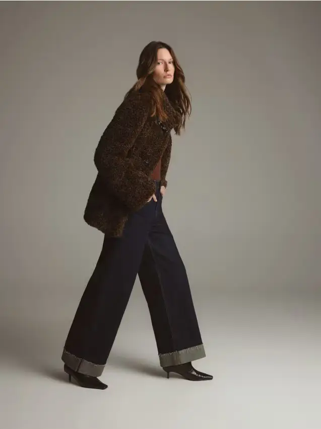 Giacca in ecopelle tipo agnello - marrone