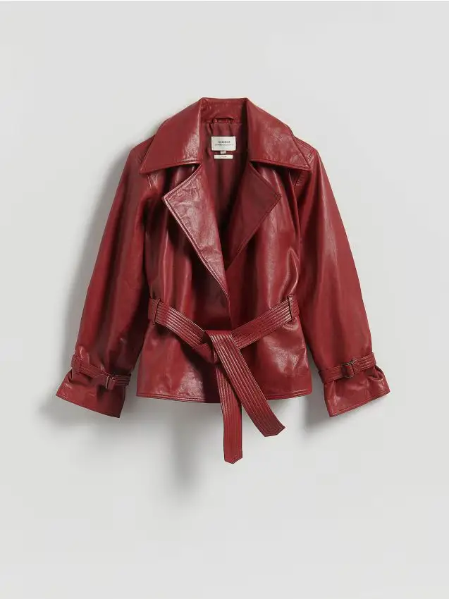 Giacca in pelle con colletto - rosso