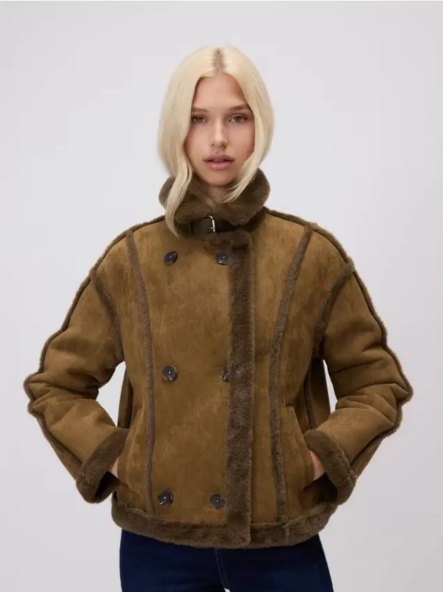 Giacca in pelle di pecora - verde oliva