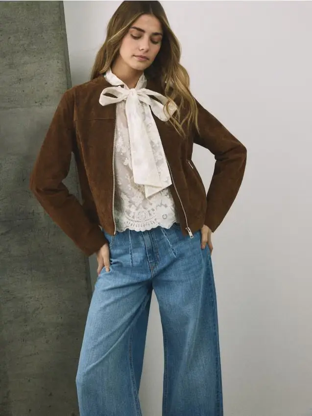 Giacca in pelle scamosciata - marrone dorato