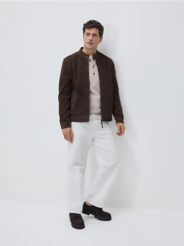 Reserved Giacca in pelle scamosciata - marrone scuro