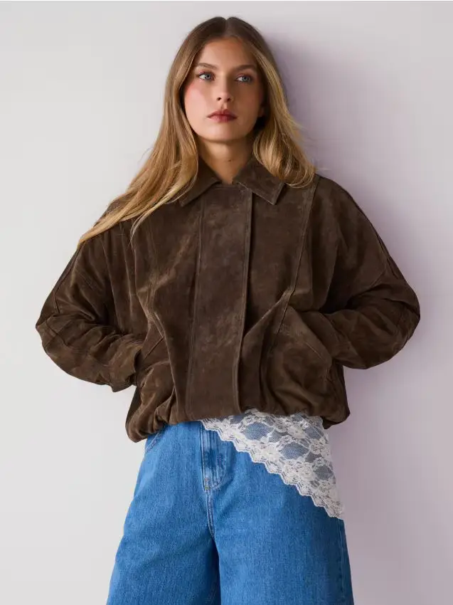 Giacca in pelle - verde oliva