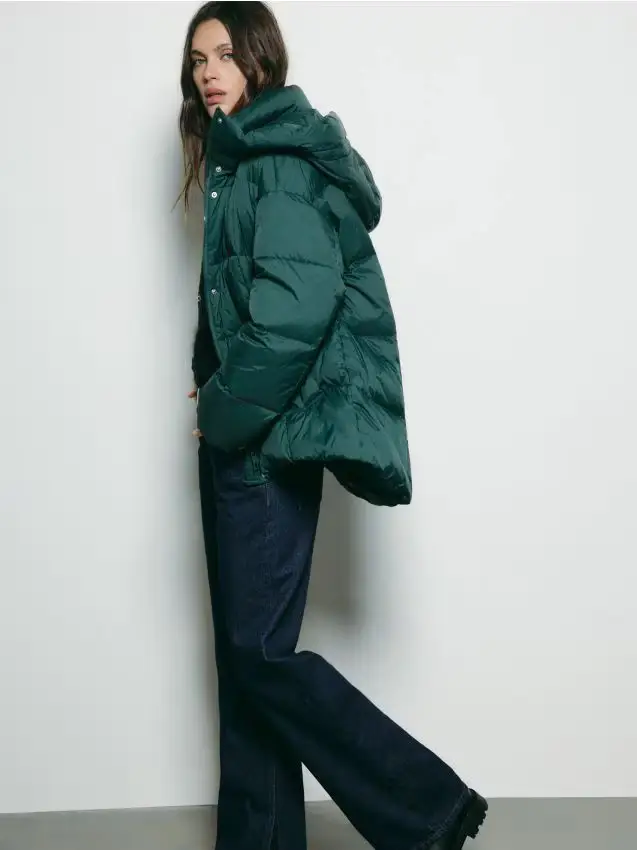 Giacca in piumino con cappuccio - verde petrolio