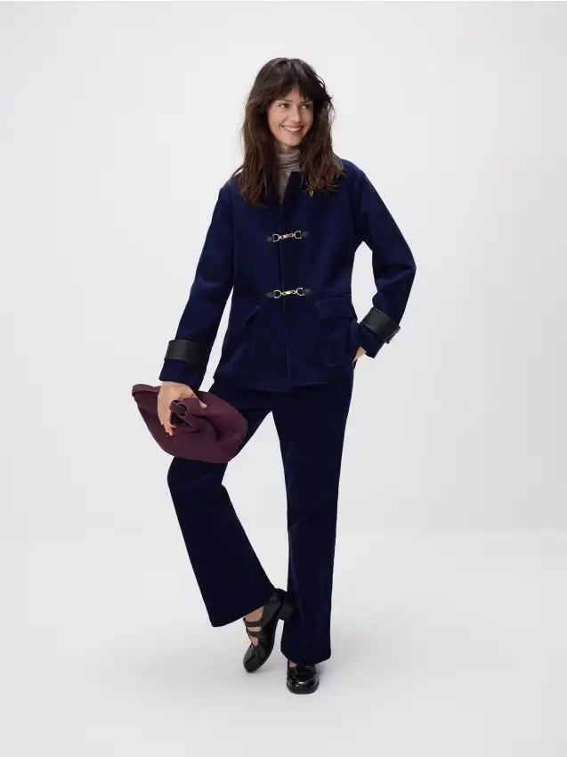 Giacca in velluto a coste con colletto - blu scuro