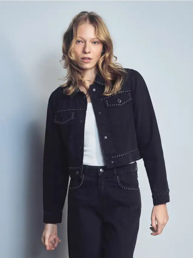 Giacca jeans con borchie - nero