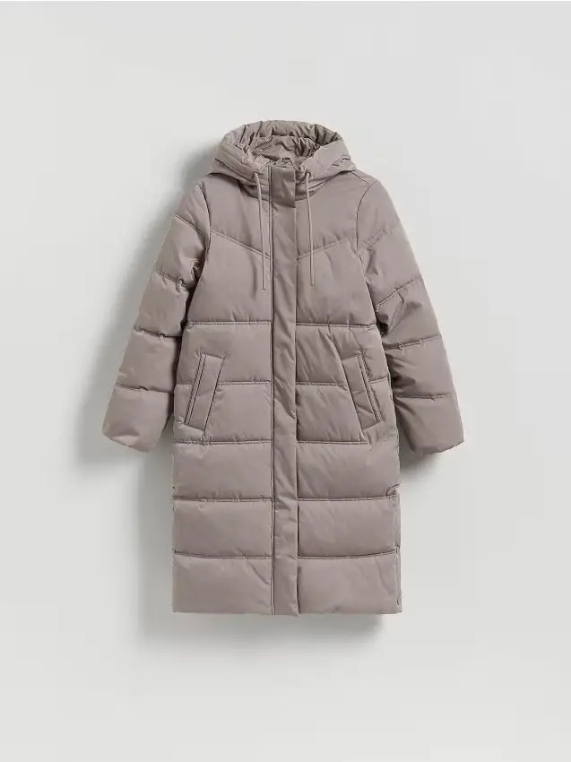 Giacca lunga con cappuccio - beige