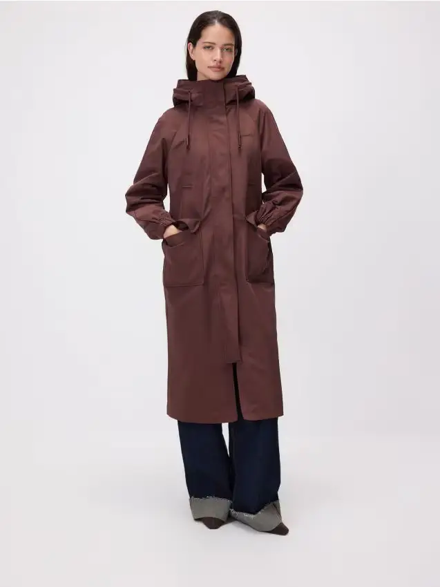 Giacca lunga con cappuccio - maroon