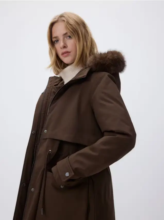 Giacca lunga con cappuccio - marrone