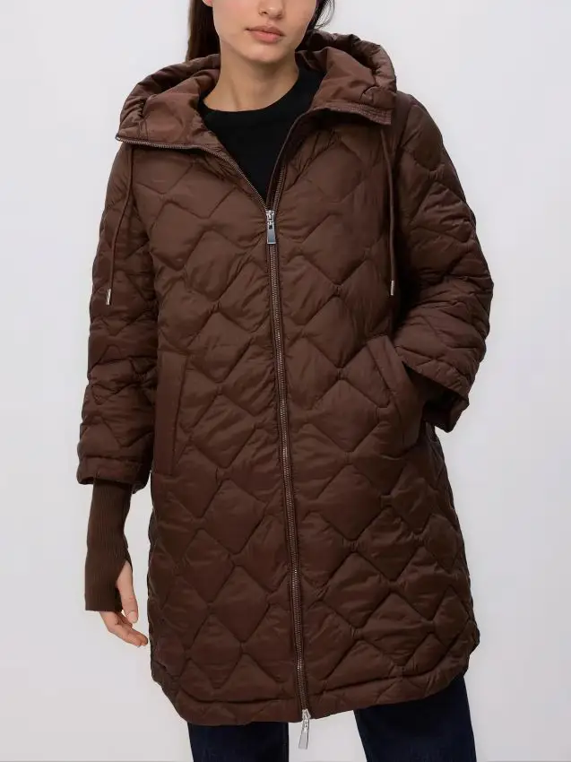 Giacca lunga con cappuccio - marrone scuro