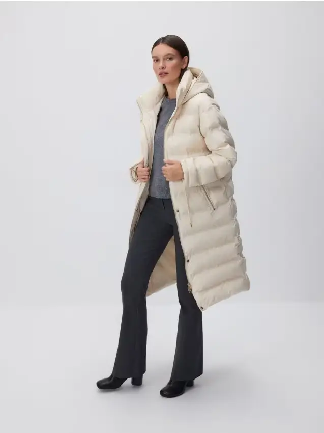 Giacca lunga con cappuccio - panna