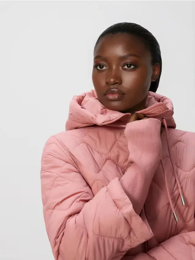 Giacca lunga con cappuccio - rosa cipria