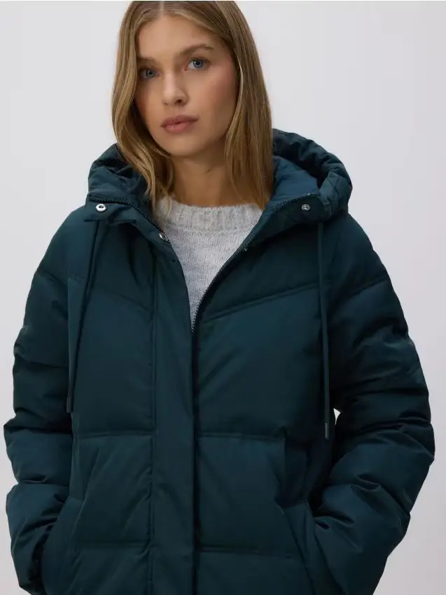 Giacca lunga con cappuccio - turchese scuro