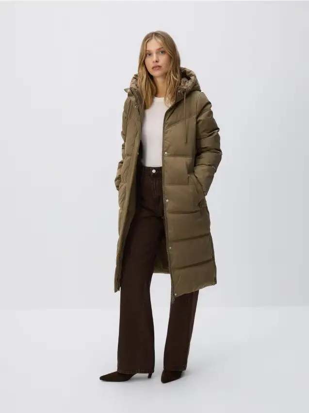 Giacca lunga con cappuccio - verde-marrone