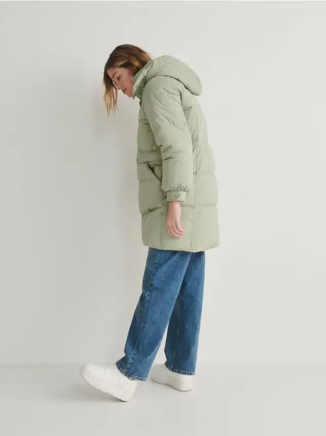 Giacca lunga con cappuccio - verde pallido