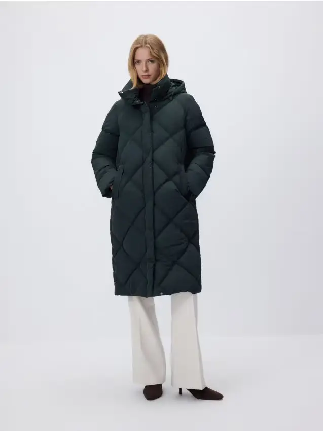 Giacca lunga con cappuccio - verde scuro