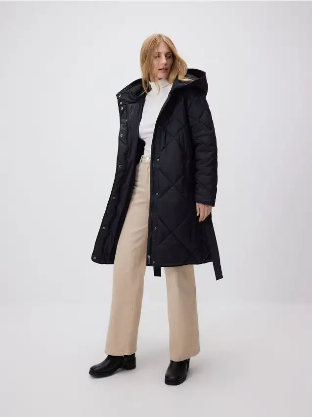 Giacca lunga con cintura - nero