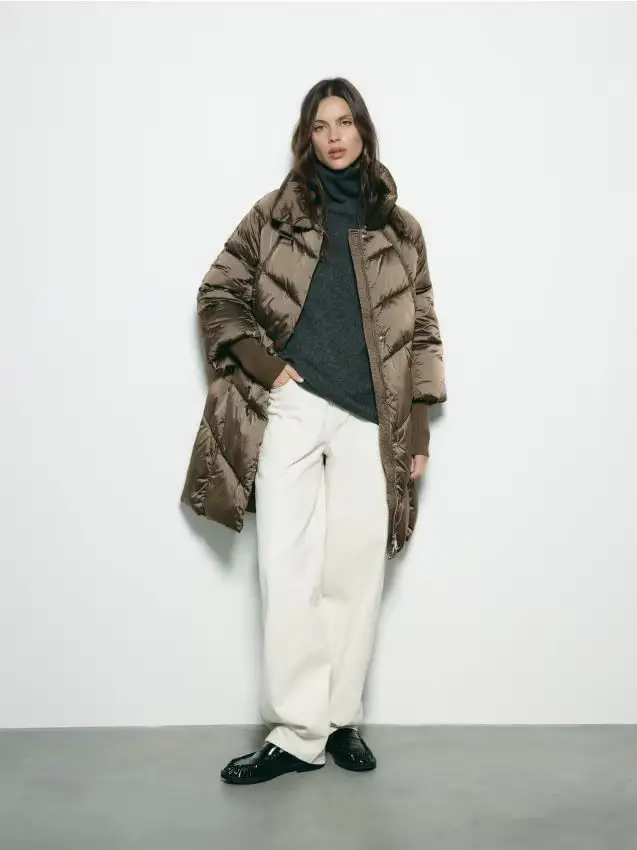 Giacca lunga trapuntata - verde oliva