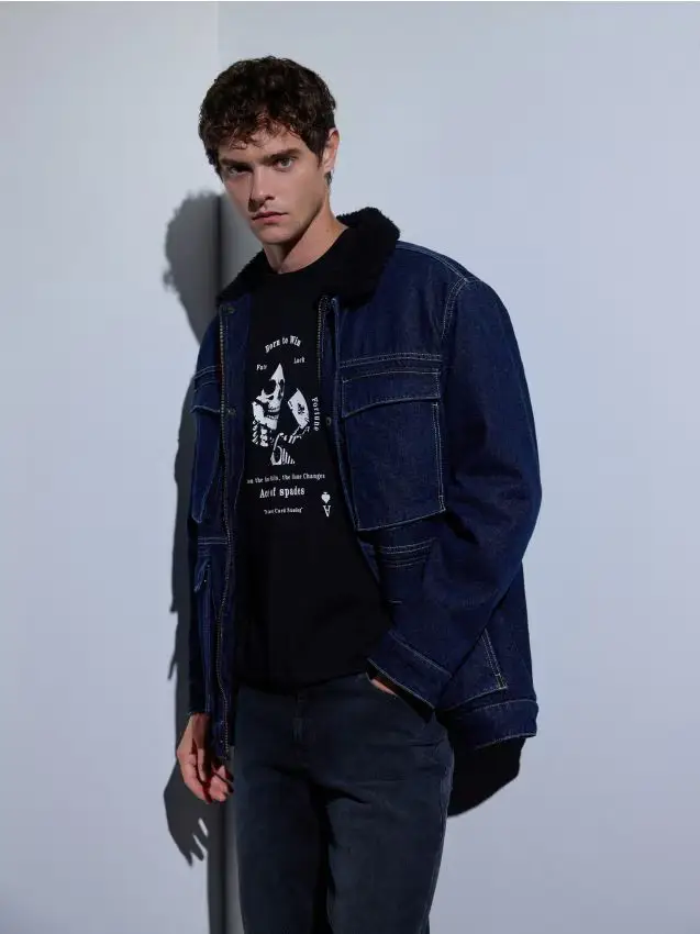 Giacca sherpa con colletto - blu scuro