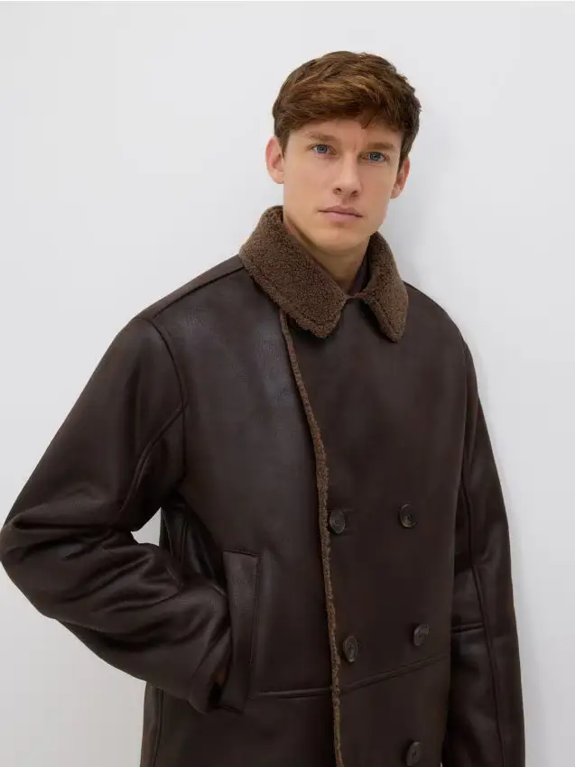 Giacca sherpa con colletto - marrone scuro