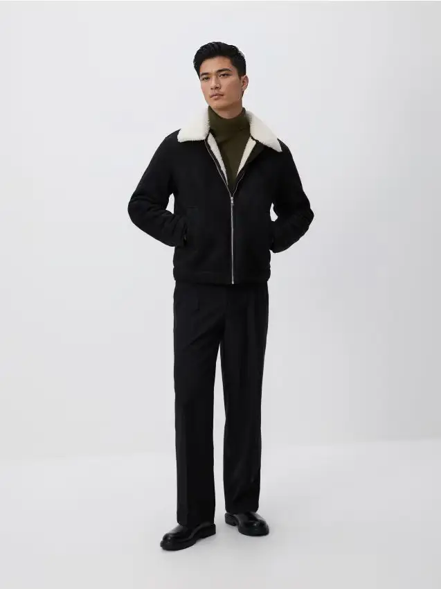 Giacca sherpa con colletto - nero