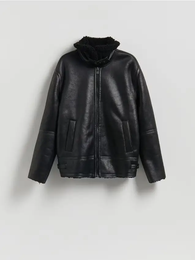 Giacca sherpa con colletto - nero